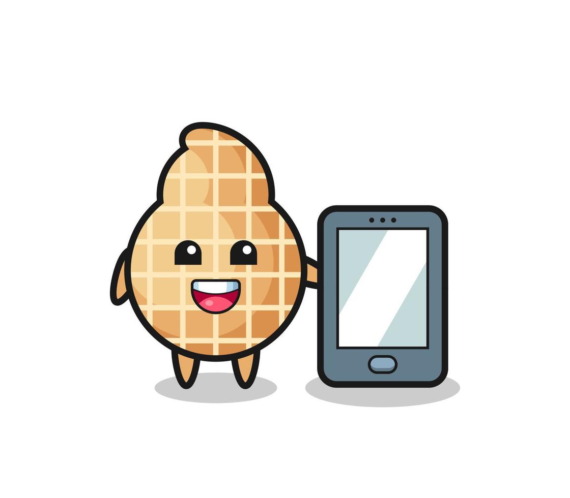 pinda illustratie cartoon met een smartphone vector