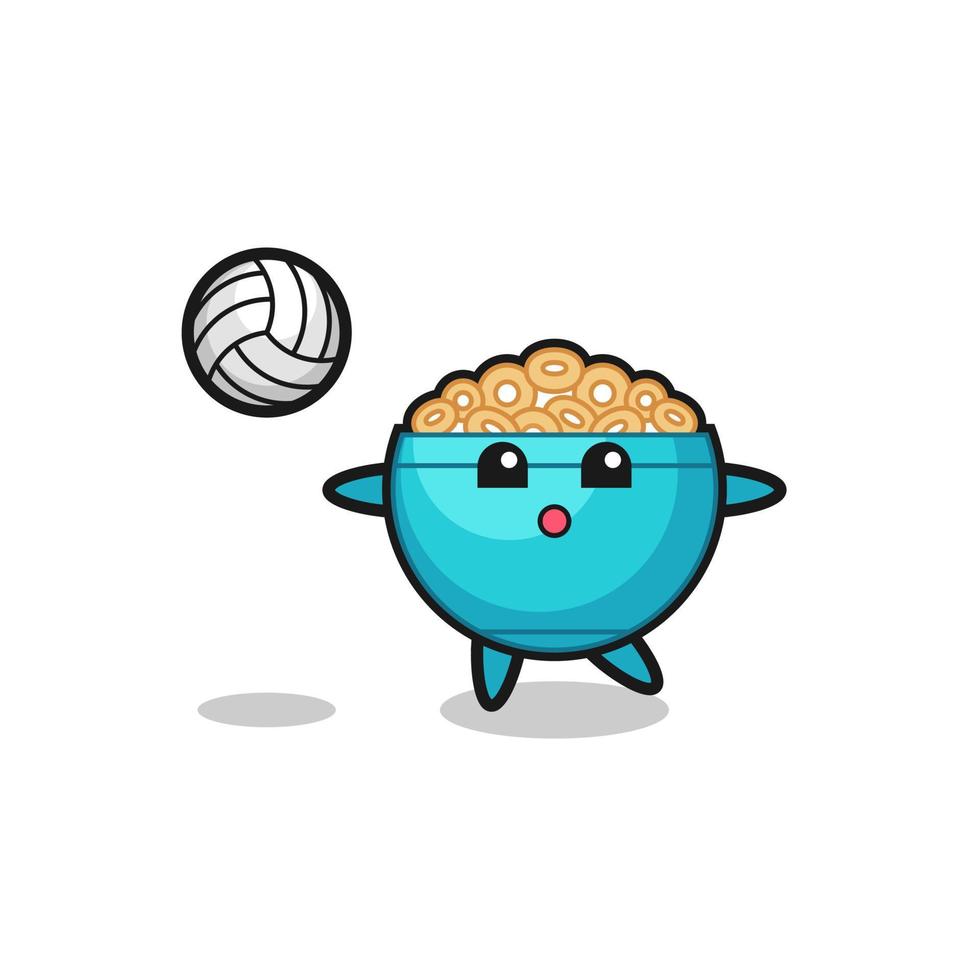 karakter cartoon van cornflakes bowl speelt volleybal vector