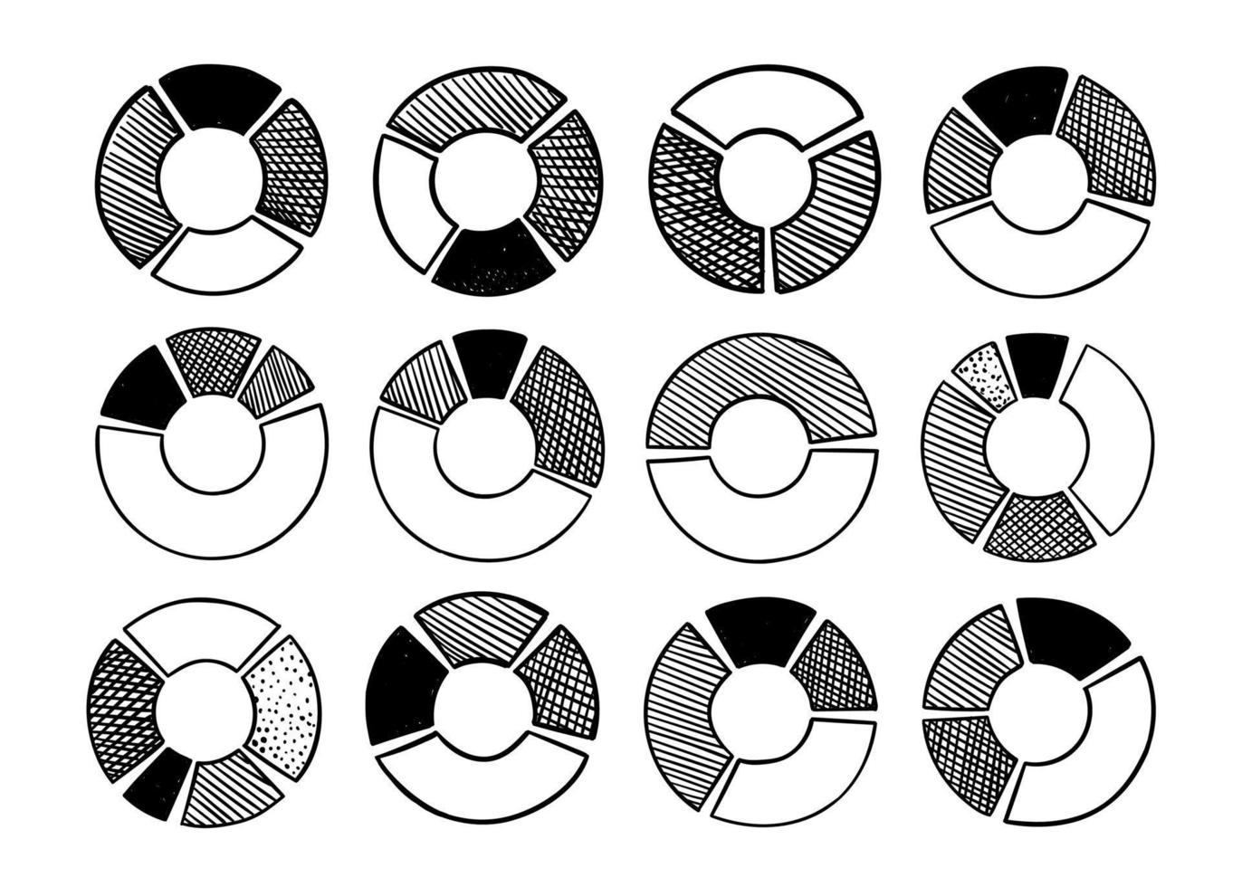 set van gesegmenteerde cirkels geïsoleerd op een witte achtergrond. een ander aantal sectoren verdeelt de cirkel in gelijke delen. vector