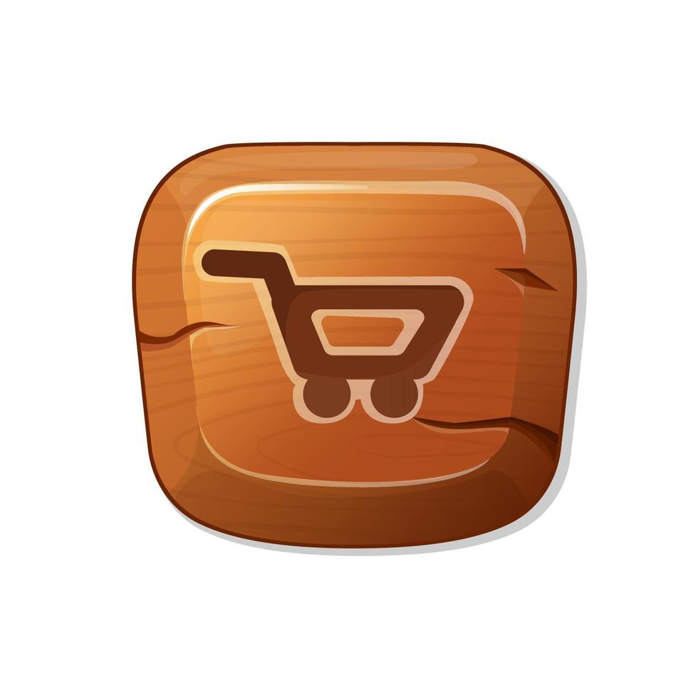 winkel, karretje. houten knop in cartoon-stijl. een aanwinst voor een gui in een mobiele app of casual videogame. vector