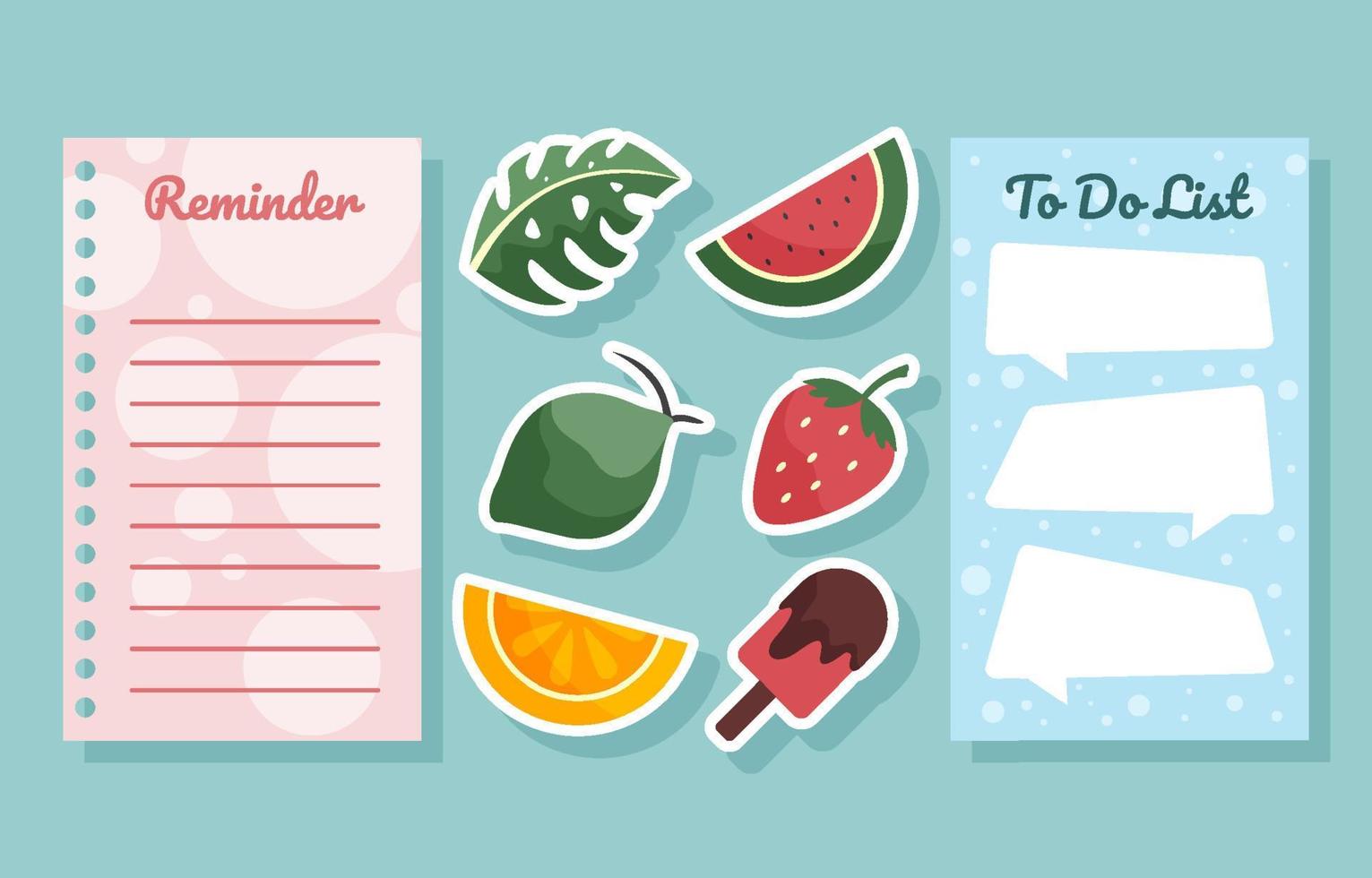 dagboeksjabloon met zomerstickersjabloon vector