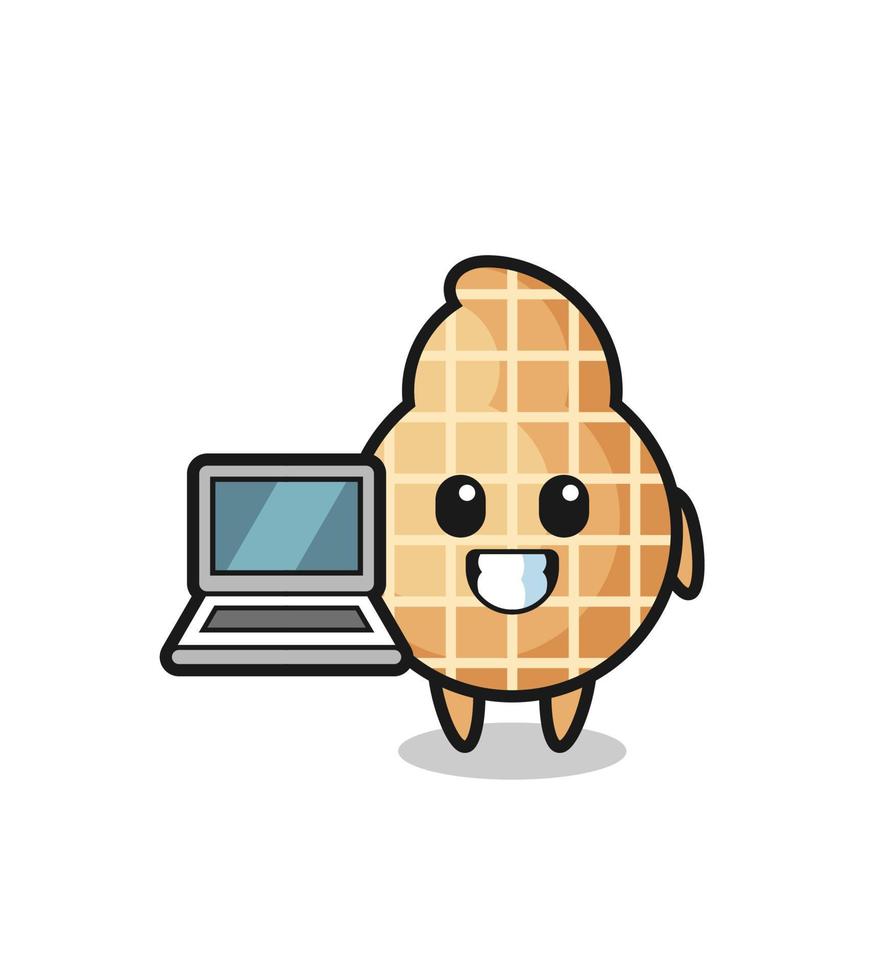 mascotte illustratie van pinda met een laptop vector