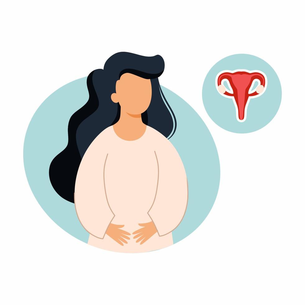 gezondheid van vrouwen. pijn in de baarmoeder. vectorillustratie op onderwerp van gynaecologie. vector