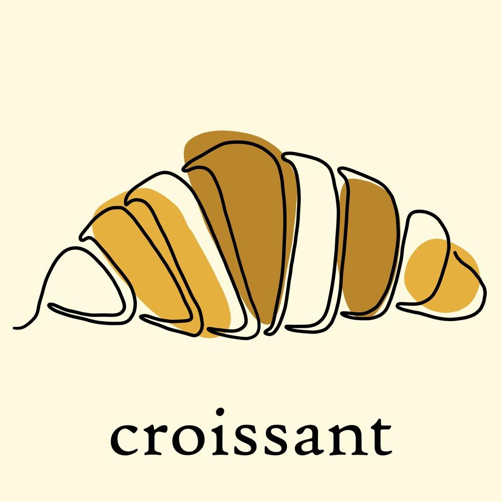 eenvoud croissant brood uit de vrije hand doorlopende lijntekening plat ontwerp. vector