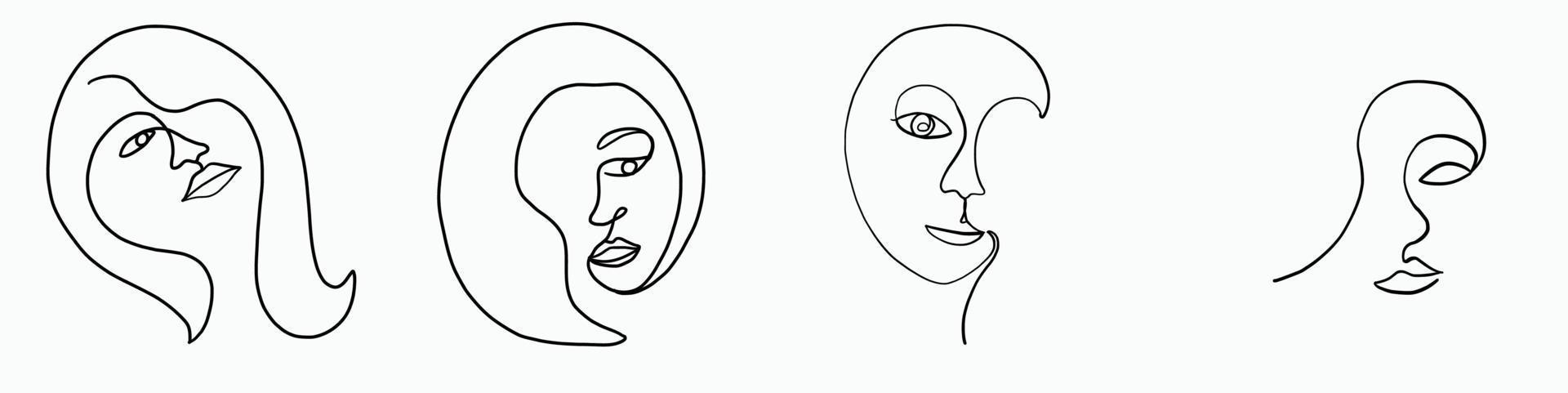 abstracte vrouw gezicht continu tekenen uit de vrije hand. vector
