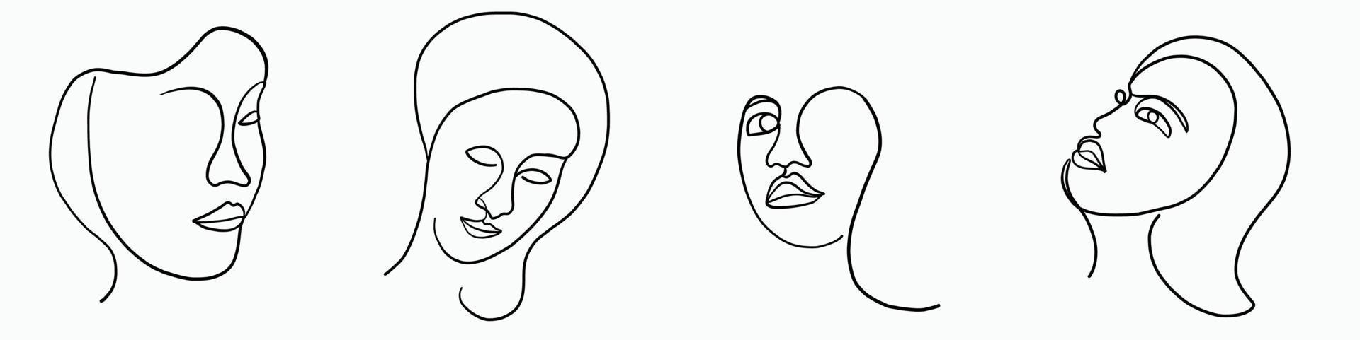 abstracte vrouw gezicht continu tekenen uit de vrije hand. vector