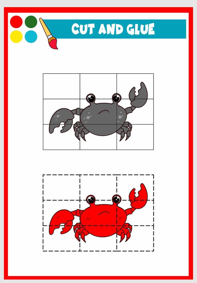 knippen en lijmen voor kinderen schattige krab vector