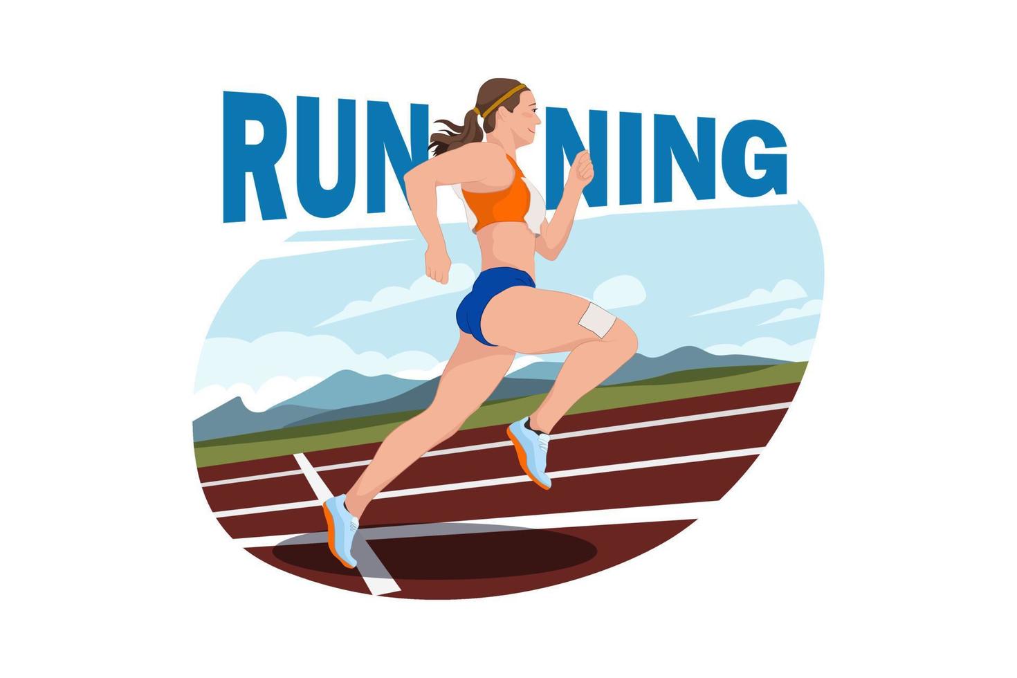 meisje joggen. meisjesatleet in het volgen van kleding die loopt met typografie met woorden op de achtergrond vector