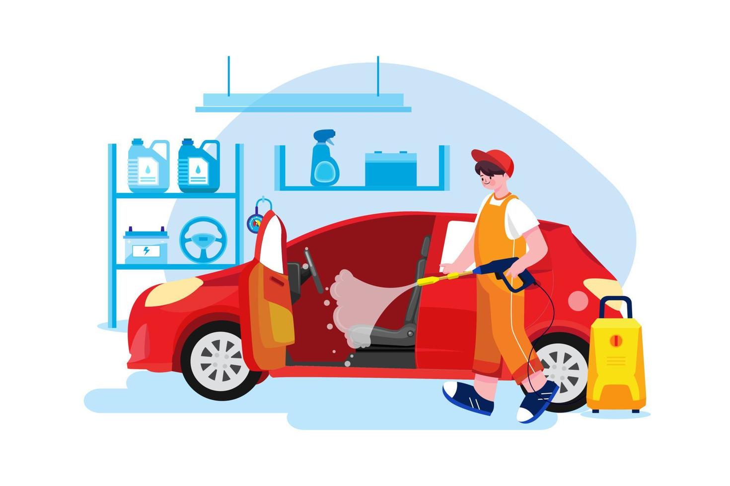 auto wassen dienst illustratie concept. vlakke afbeelding geïsoleerd op een witte achtergrond vector