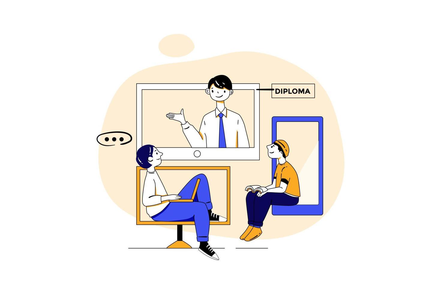 online onderwijs illustratie concept. vlakke afbeelding geïsoleerd op een witte achtergrond vector