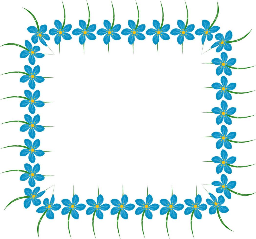 een vierkant frame van bloemen in trendy blauwe tinten gedaan op aquarel manier. vector