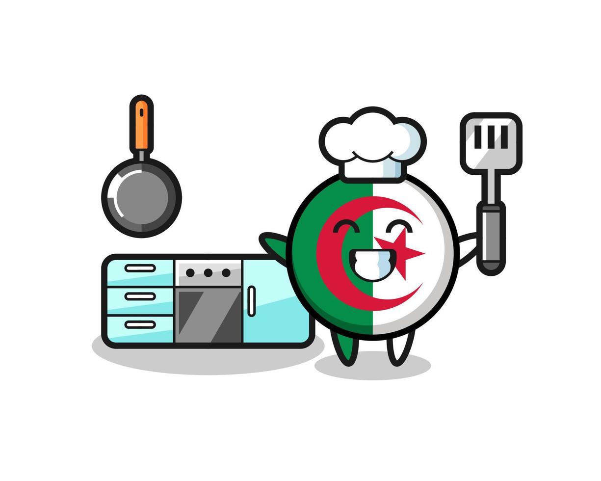 algerije vlag karakter illustratie als een chef-kok aan het koken is vector