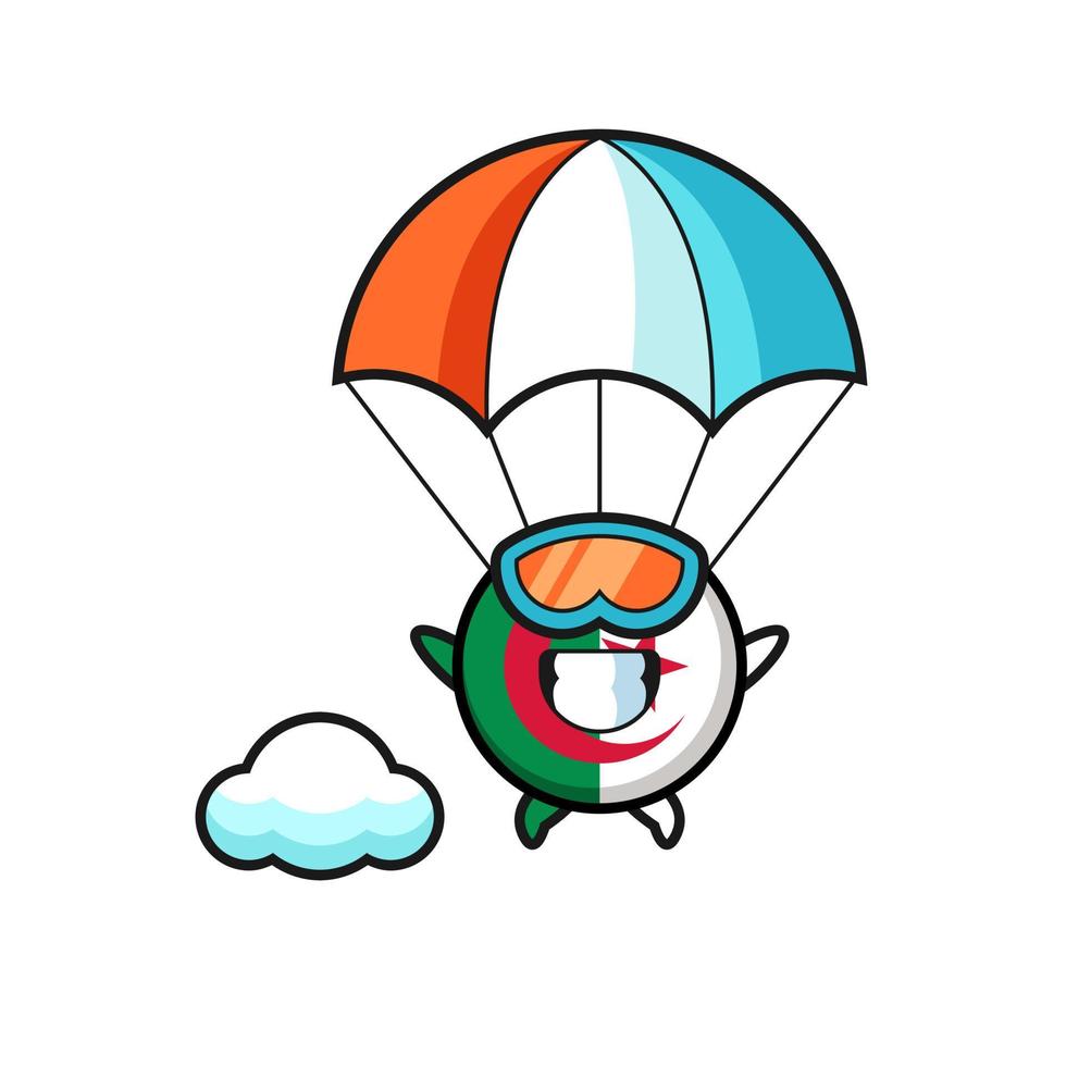 algerije vlag mascotte cartoon is aan het parachutespringen met een gelukkig gebaar vector