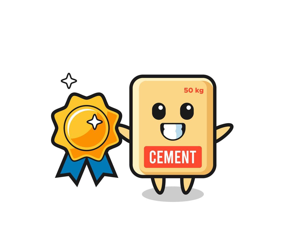 cement zak mascotte illustratie met een gouden badge vector