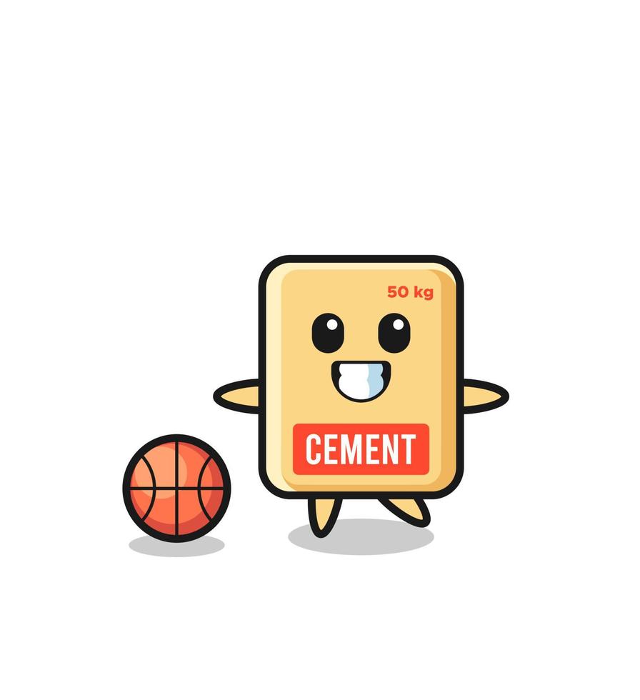 illustratie van cementzak cartoon speelt basketbal vector