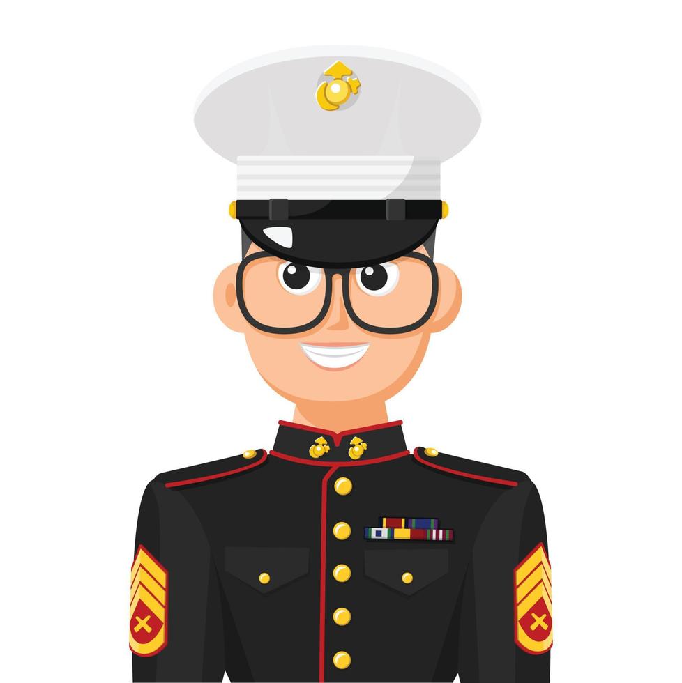 ons marine-sergeant in eenvoudige platte vector. persoonlijk profielpictogram of symbool. militaire mensen concept vectorillustratie. vector