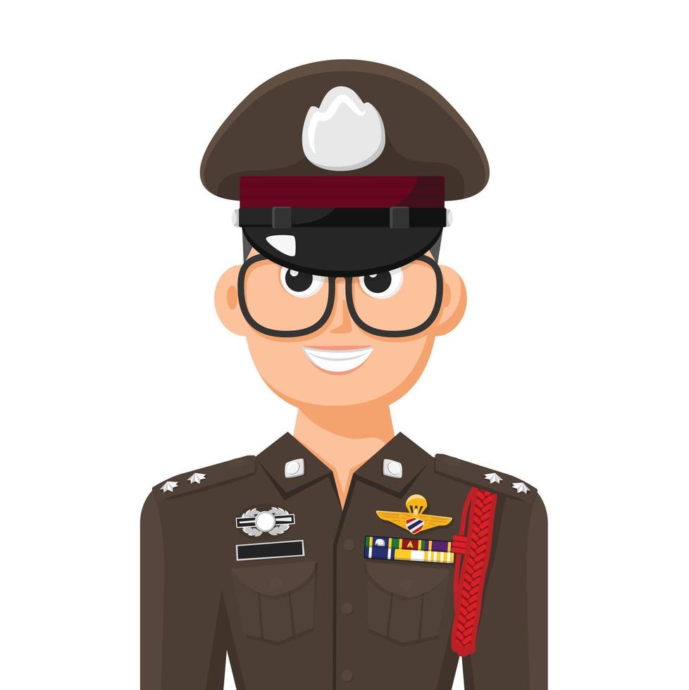 Thaise politieagent in eenvoudige platte vector. persoonlijk profielpictogram of symbool. Officier van de overheid. mensen grafisch ontwerp vectorillustratie. vector