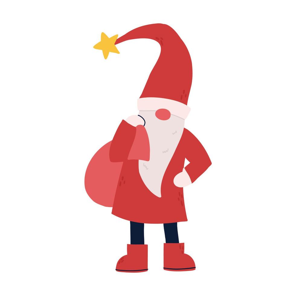 kerst winterkabouter trekt een tas met geschenken. Kerstman. hulp kerstman. kerst illustratie. kleurrijke vectorillustratie geïsoleerd op een witte achtergrond. vector