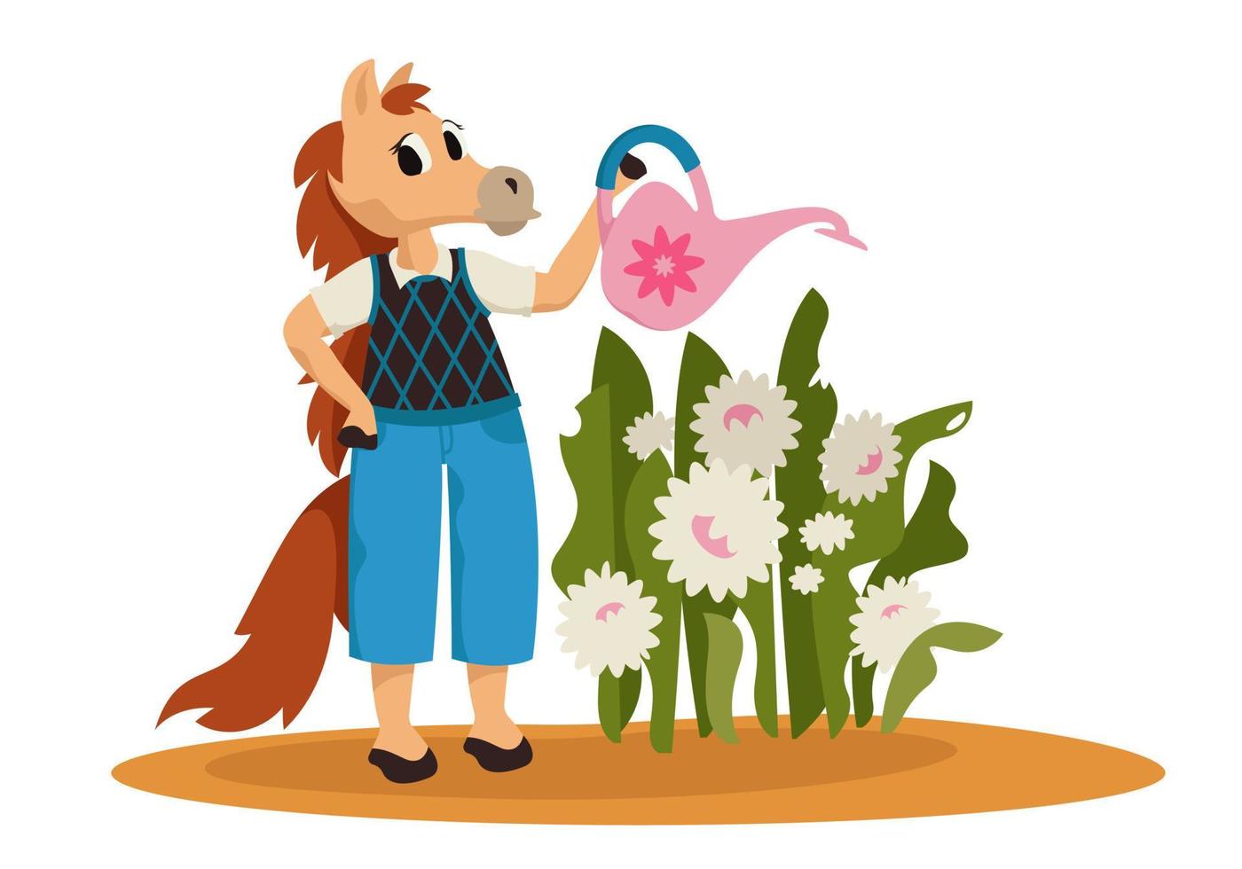 paard bloemen water geven. vector