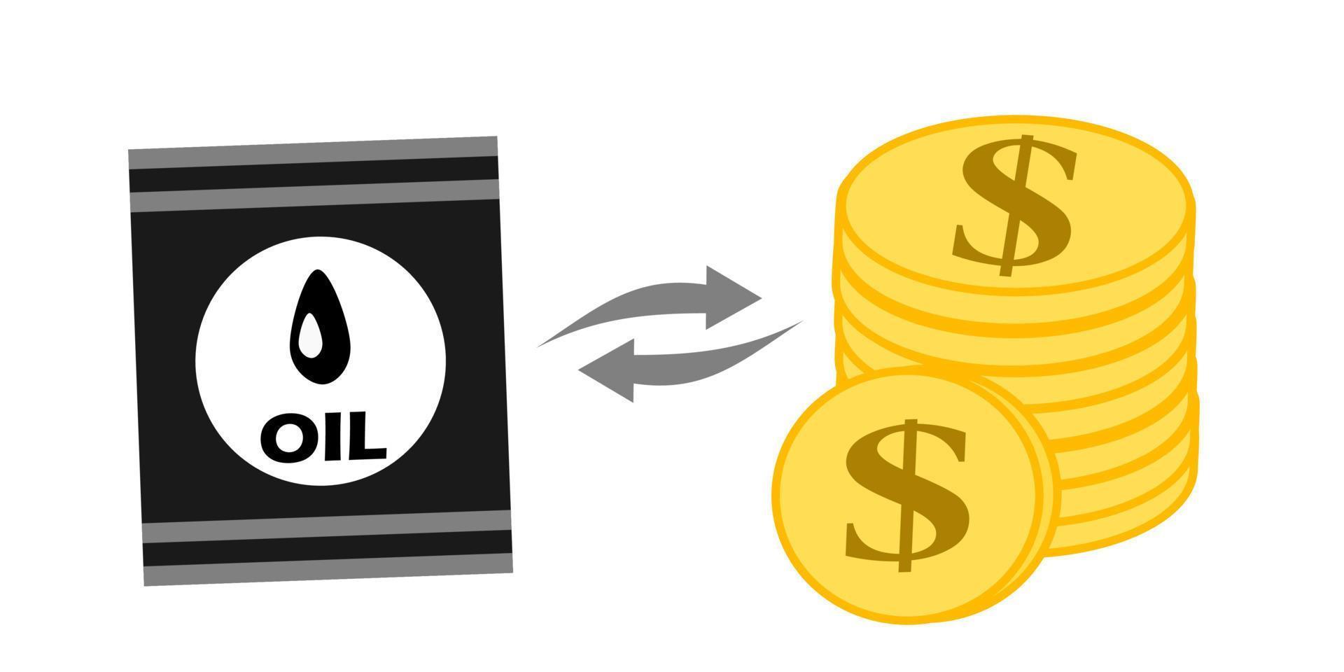 petrodollar olievathandel met geld, olievat omzetten met geld, stijgende olieprijzen, oliehandel, energiebronnen, vat. vectorillustratie plat ontwerp goed voor elementontwerp vector