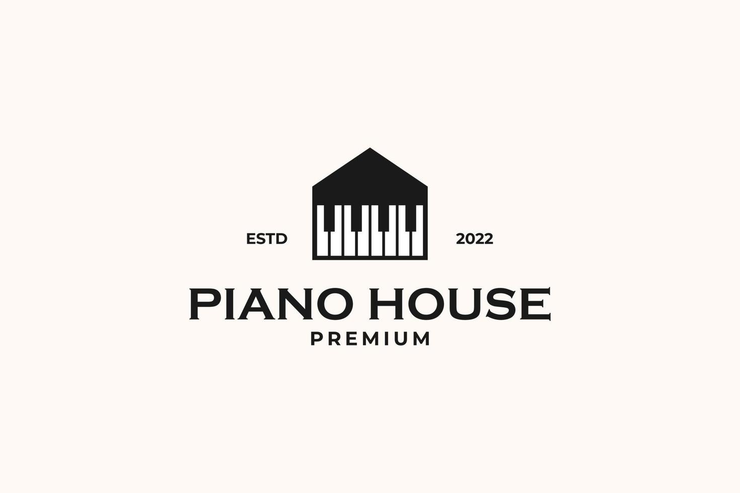 platte piano huis logo ontwerp vector sjabloon illustratie