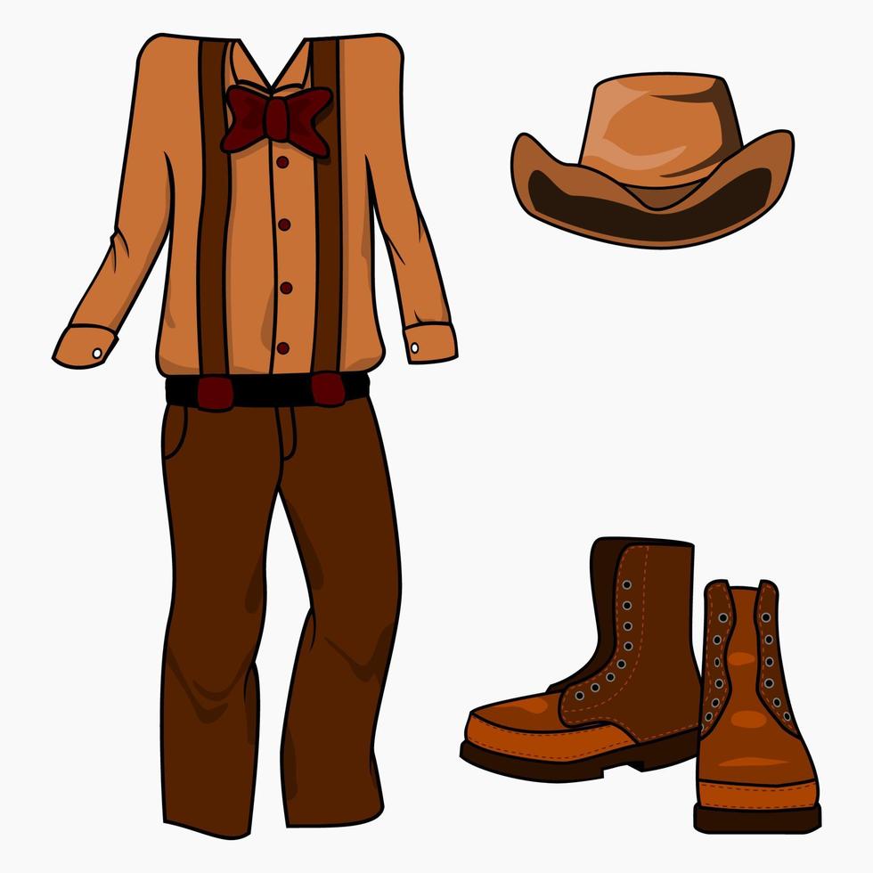 bewerkbare westerse mannen kleding vectorillustratie voor Amerikaanse geschiedenis en cultuur traditie gerelateerd ontwerp vector