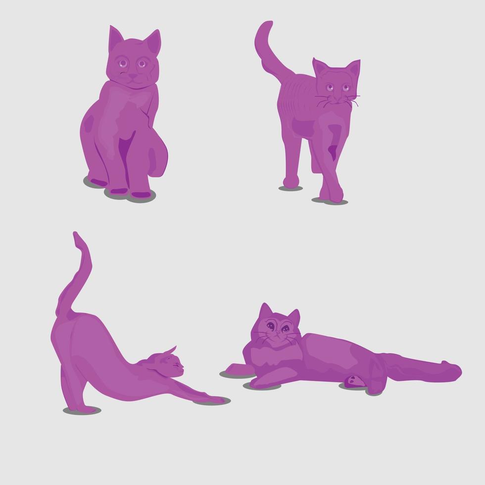 4 vectorkat met roze kleur en zijn stijl. schattige kat met 4 poses. vector