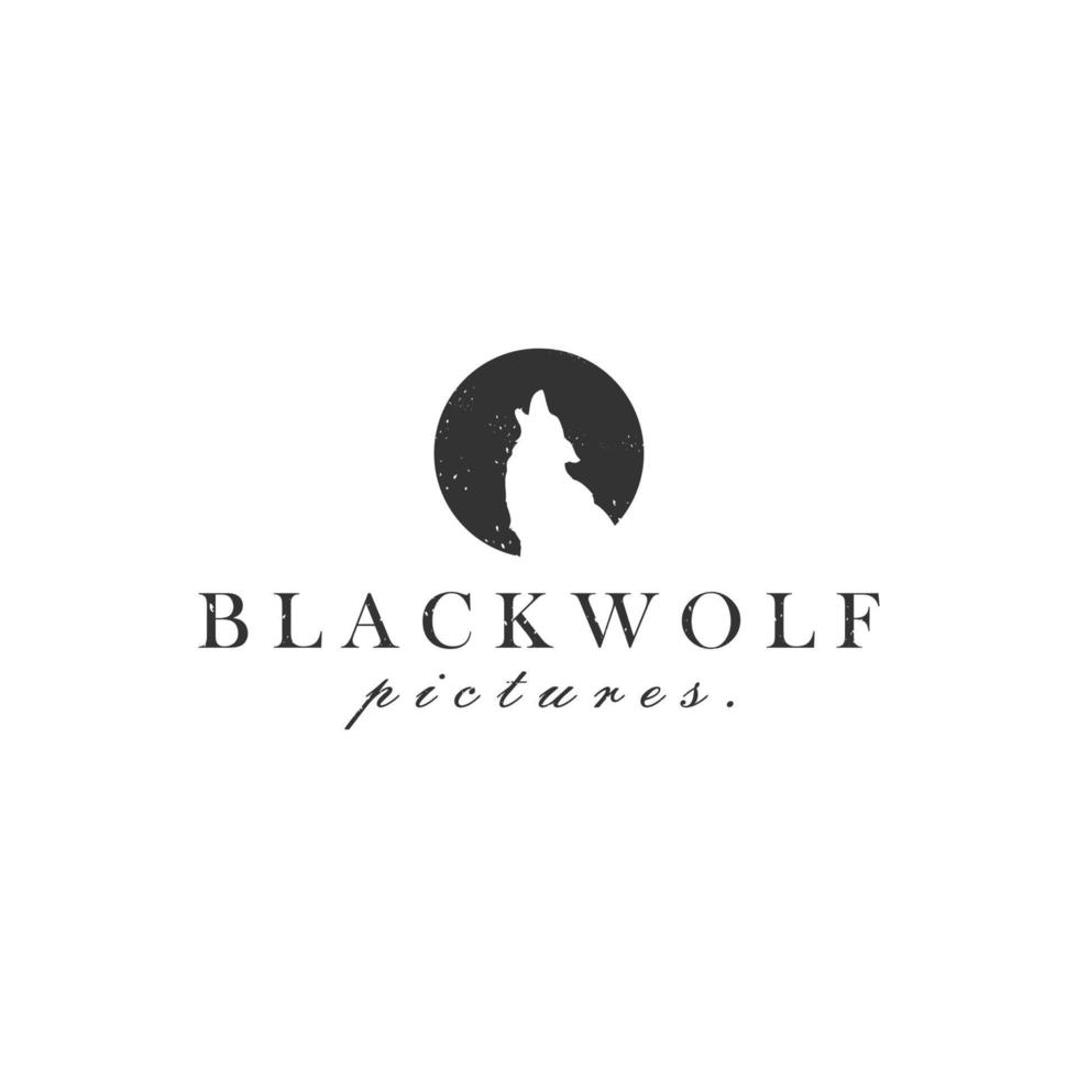 zwarte wolf vos hond coyote jakhals op de rots rustiek vintage silhouet retro hipster logo ontwerp vector