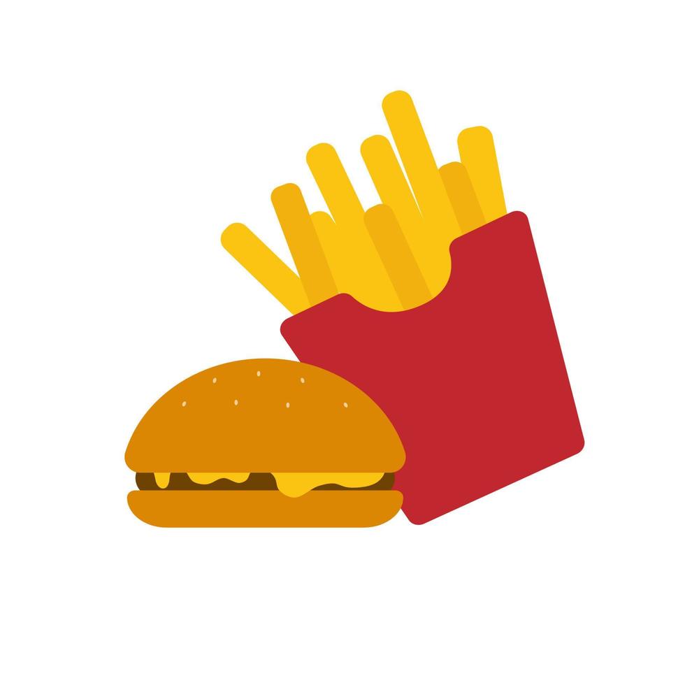 fastfood icoon. frietjes en hamburger. witte isoleren achtergrond. vector illustratie