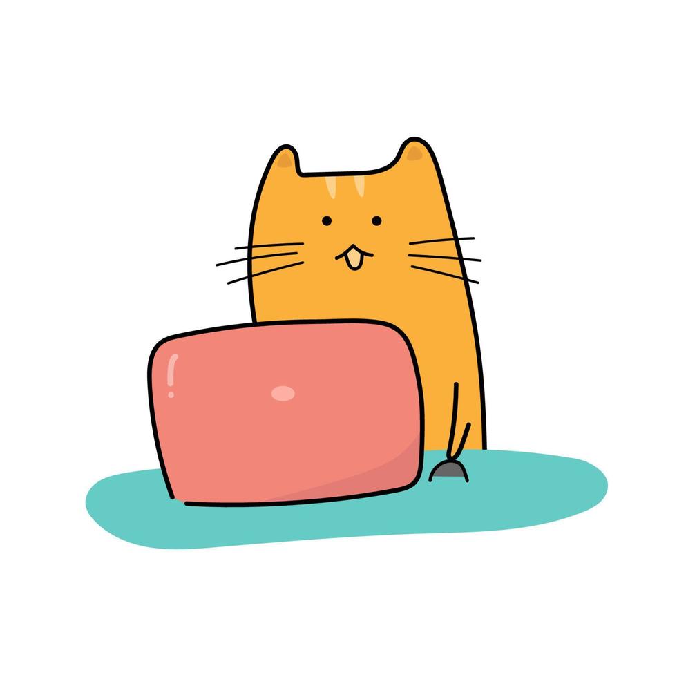 schattige kat die op laptop werkt. vector illustratie