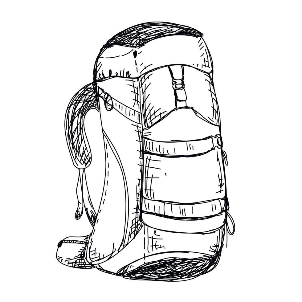 handgetekende casual mode-rugzak. geïsoleerde vectorillustratie in schets gravure stijl. wandelrugzak, toeristische tas vector