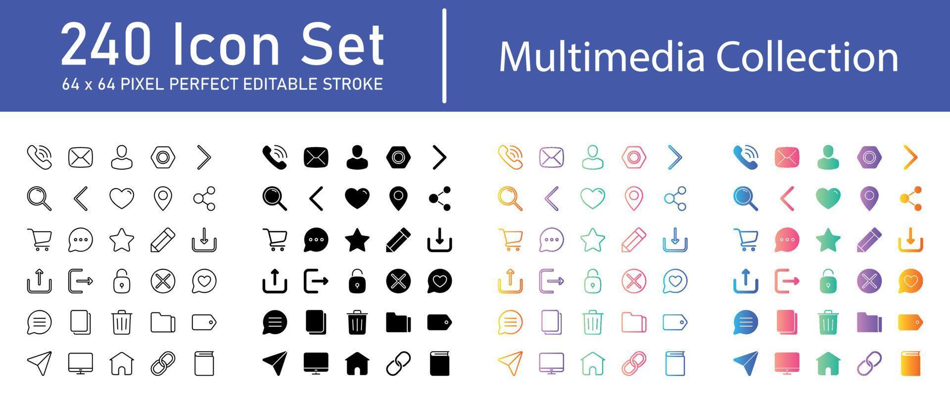 multimedia collectie icon pack vector