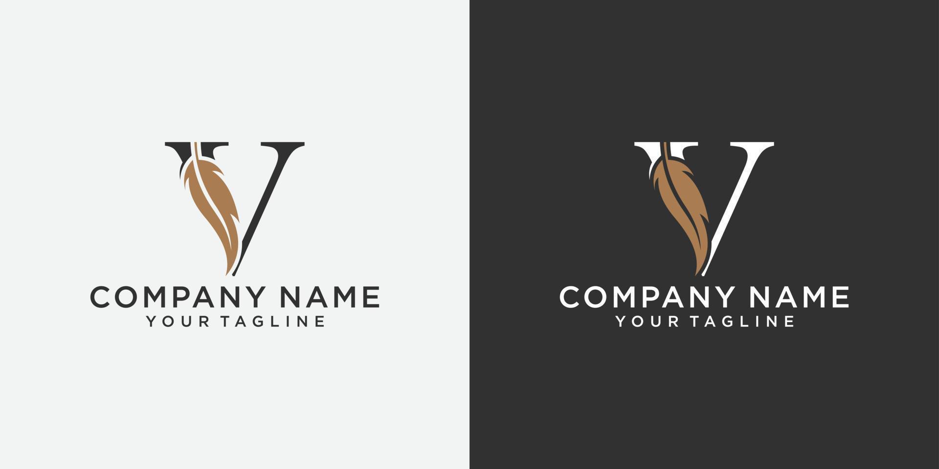 eerste letter v vector logo met veren concept.