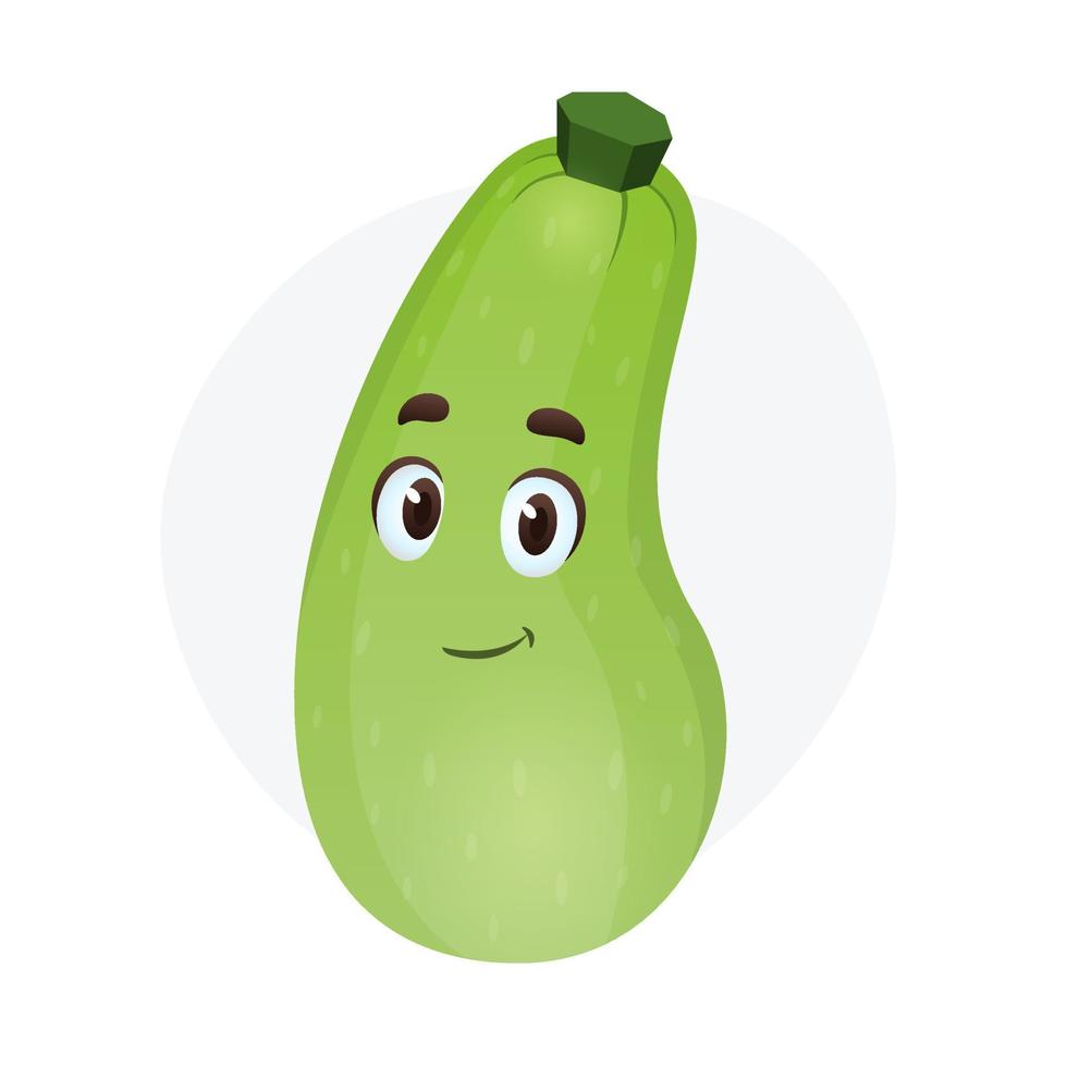 platte stripfiguur courgette. grappige groente mascotte op geïsoleerde witte achtergrond vector