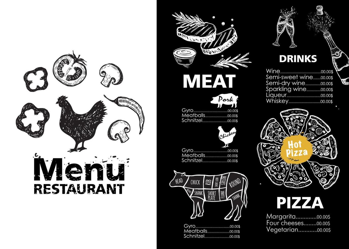 menu sjabloonontwerp voor restaurant, schets illustratie. vector. vector