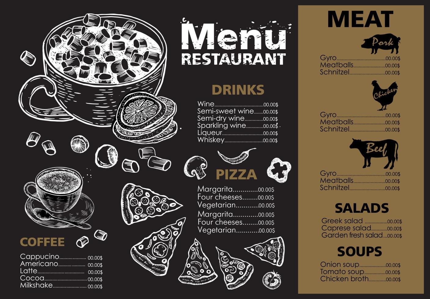 menu sjabloonontwerp voor restaurant, schets illustratie. vector. vector