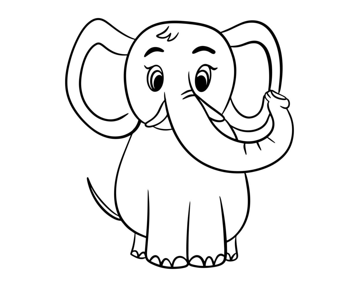 de olifant is getekend met een zwarte omtrek. illustratie om in te kleuren, logo, sticker vector