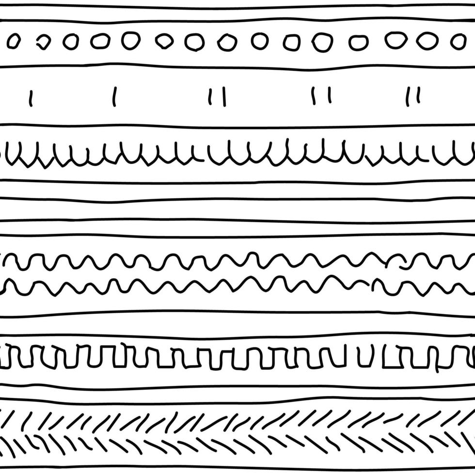 zwart witte hand getekende eenvoudige rand. abstract vector naadloze herhalingspatroon. inkt effect. illustratie bevat lijnen, elementen uit de vrije hand, vormen, geometrie