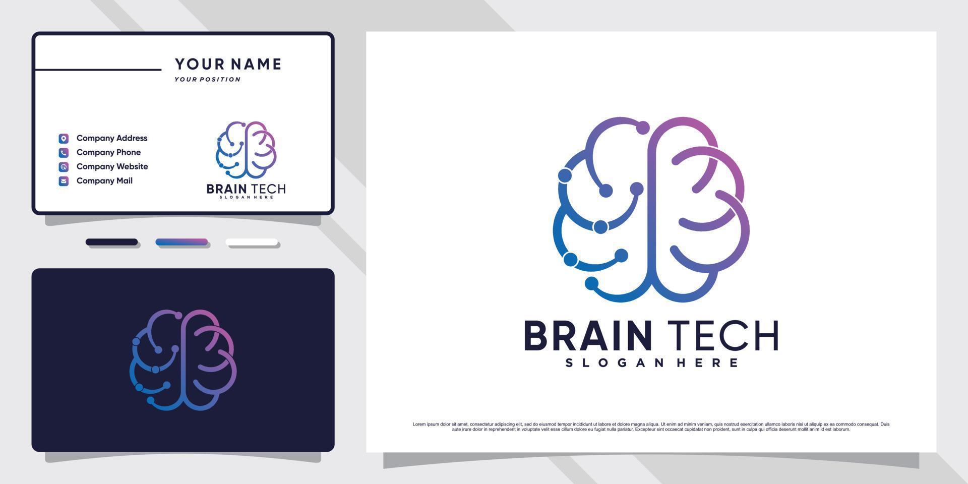 hersentechnologie logo ontwerp illustratie met creatief concept en visitekaartje sjabloon premium vector