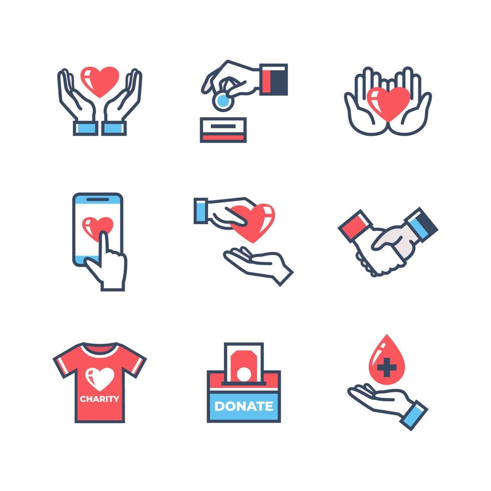 set van humanitaire lijnkleurpictogram vector