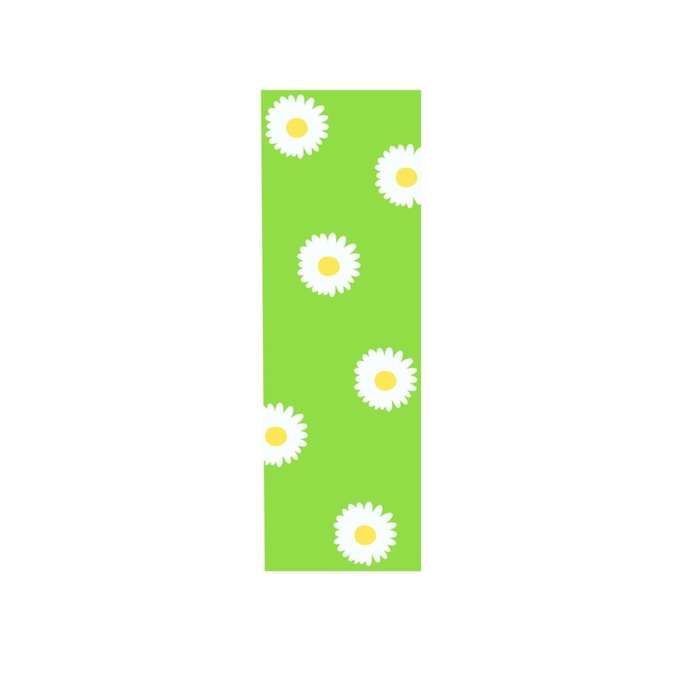 hoofdstad helder groen versierd met lente bloemen hand getekende letter i van Engelse alfabet eenvoudige cartoon stijl vectorillustratie, kalligrafische abc, schattig grappig handschrift, doodle en belettering vector