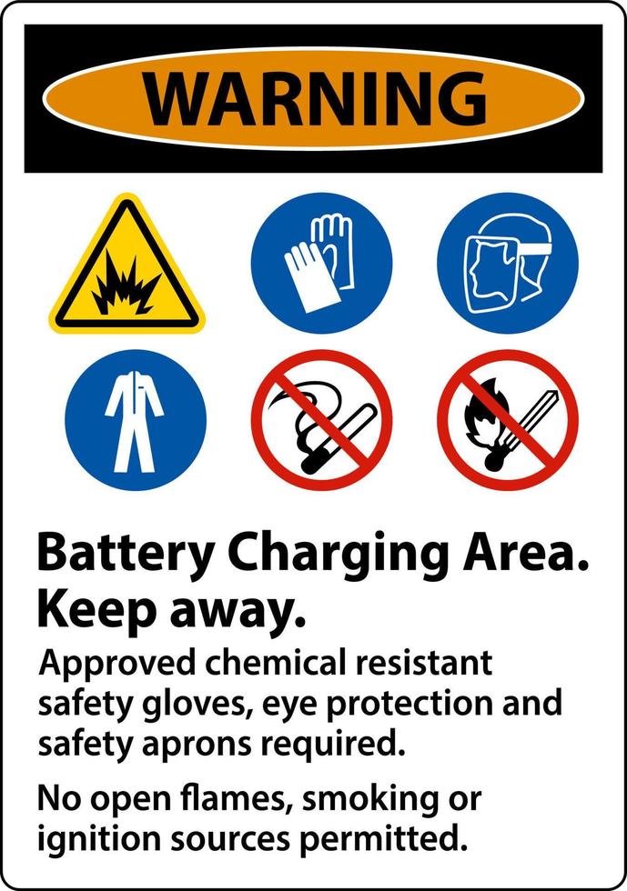 waarschuwing batterij opladen gebied wegblijven teken op witte achtergrond vector