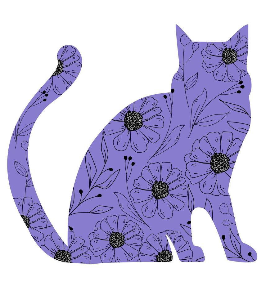 kattensilhouet met bloemen vector