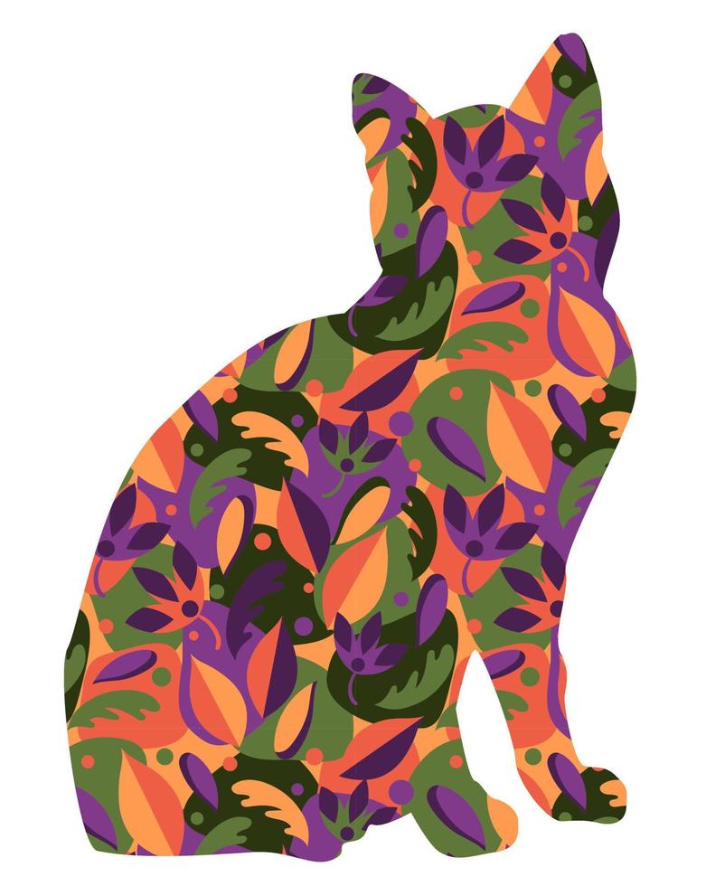 silhouet kat met botanic vector