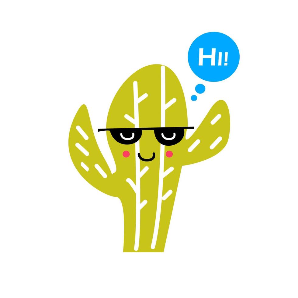 cactus stripfiguur met een bril. kawaii vector