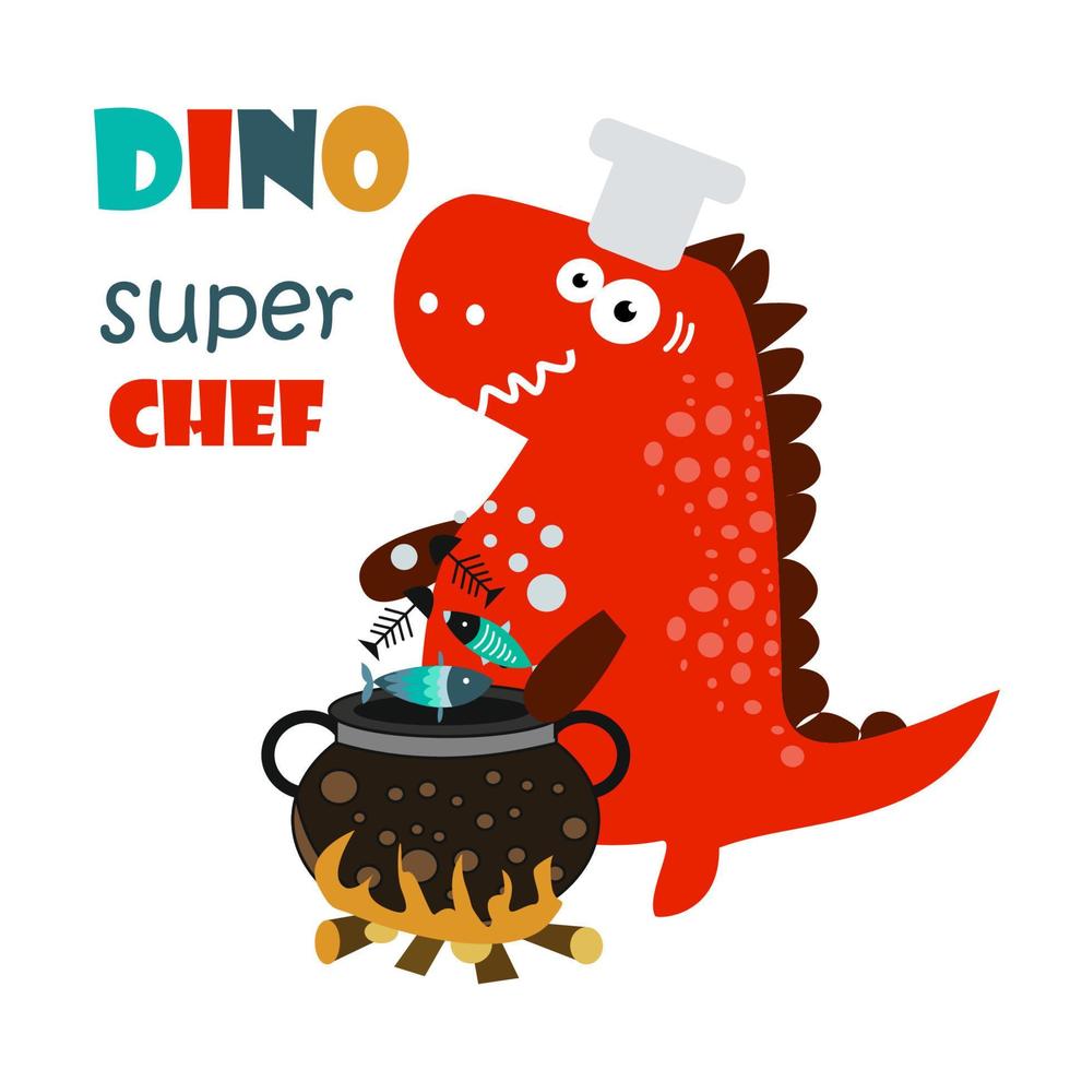 schattige dinosauruskok, chef-kok. vector illustratie