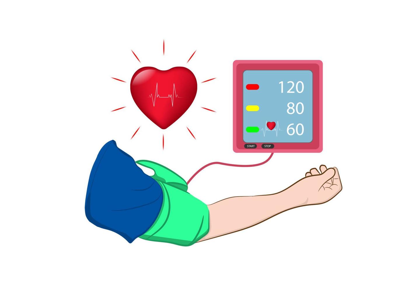 digitale medische apparatuur voor het meten van druk, diagnose van hypertensie, hart, vectorillustraties concept gezondheid vector