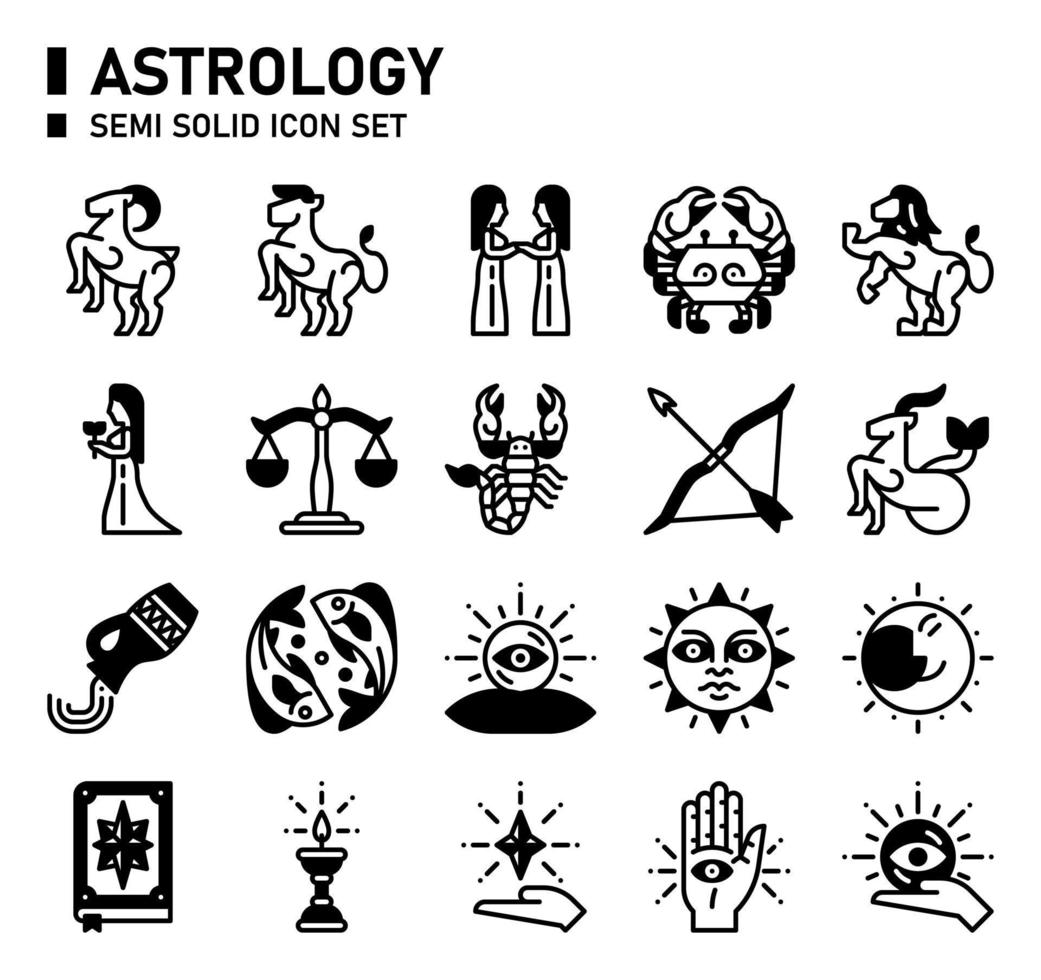 astrologie semi solide icon set. dierenriem pictogramserie. vector
