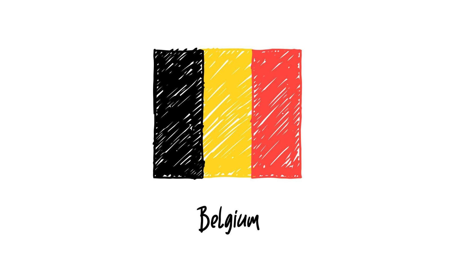 de vlagmarkering van het belgische nationale land of de illustratievector van de potloodschets vector