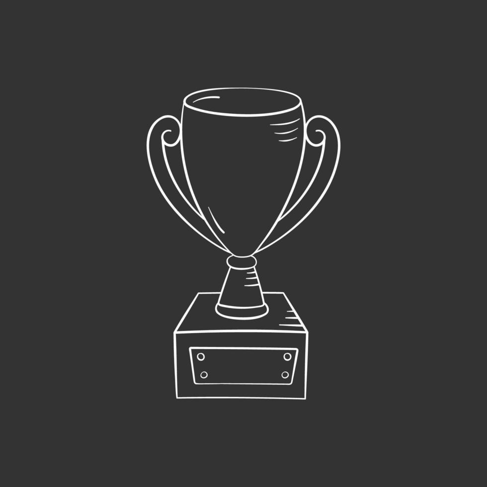 winnaar beker in doodle stijl, vectorillustratie. prijs voor de eerste plaats in sportspel. gouden trofee voor de winnaar van de wedstrijd. geïsoleerd element op een zwarte achtergrond. grafisch icoon van prijs vector